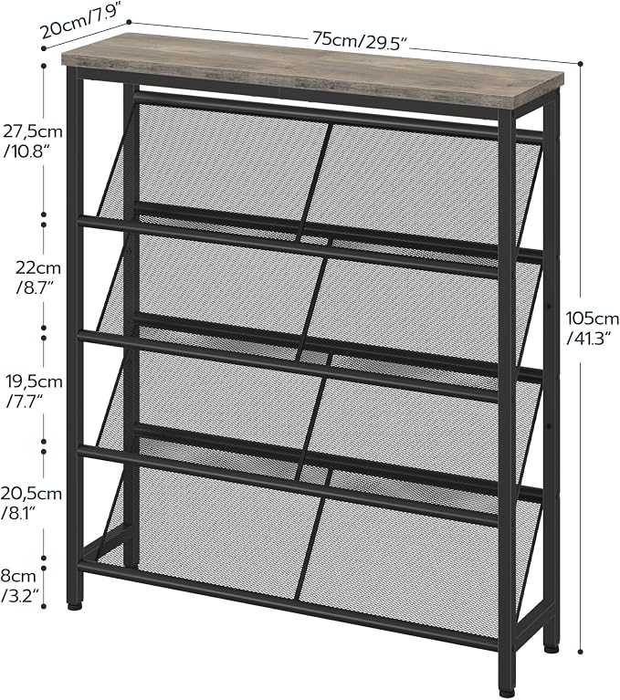 CHOEZON Shoe Rack, 5-Tier Slanted Shoe Storage Shelf, Narrow Shoe Rack for Entryway, Shoe Organizer with Adjustable Feet, Slim Shoe Shelf with Wooden Top and Metal Frame, Greige and Black TXJ02BG