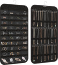 Double-Sided Hanging Jewelry Organizer for Necklaces Earrings, 1-Pack Black | Foldable 36 hooks & 40 clear pockets; swivel hook fits walls, doors & rods for earrings, bracelets, rings & small jewelry