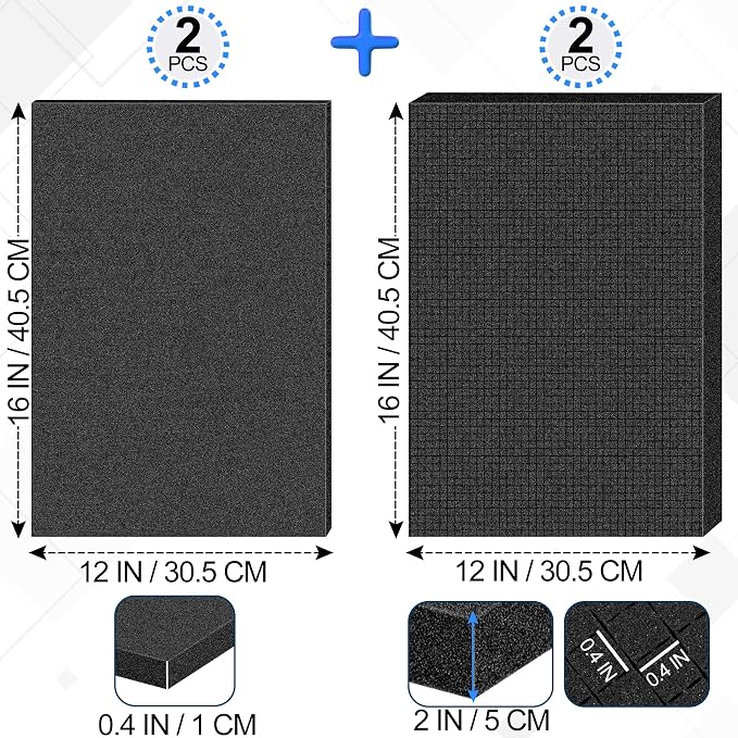 4 Pcs Pick and Pluck Foam Sheets 2 Size Polyurethane Pick Apart Foam Inserts Pads with Bottom Use for Camera, Interlocking Case, Tool Box, Storage Drawer (2P 16" x 12" x 0.4", 2P 16" x 12" x 2")