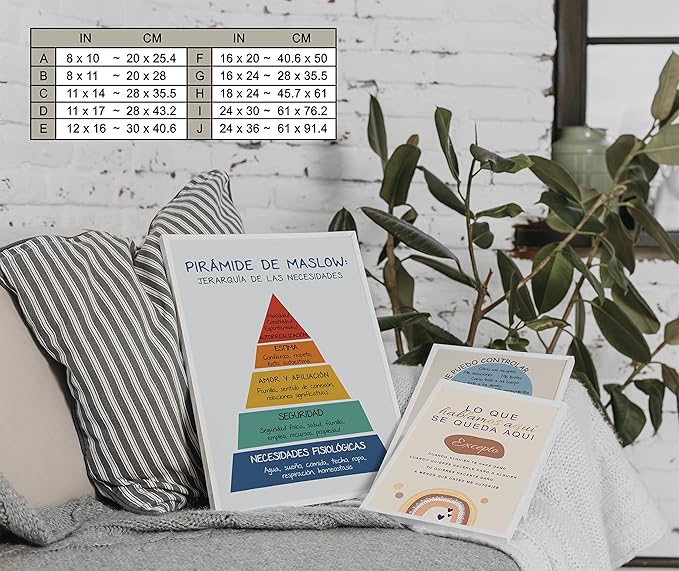 LOLUIS Mental Health Poster, La Salud Mental Spanish Learning Tools Educational Supplies Art Print (Pirámide de Maslow, Custom Frame Type)