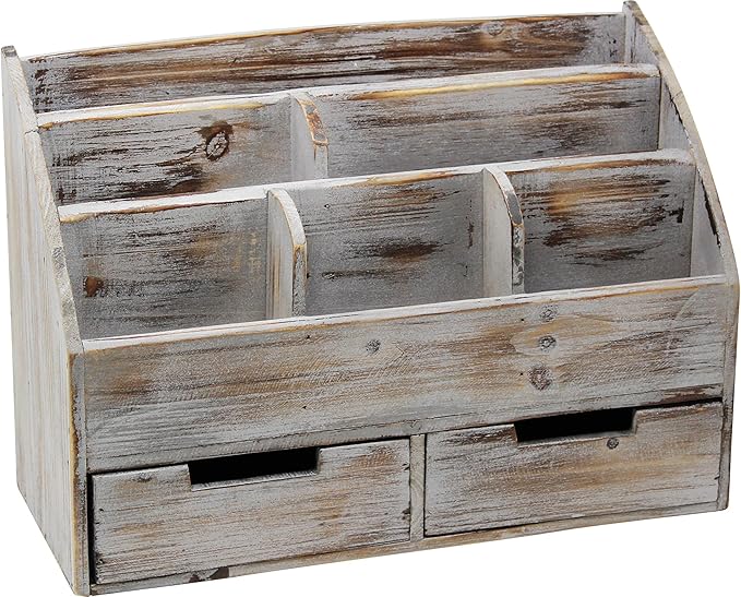Executive Office Solutions Vintage Rustic Wooden Office Desk Organizer & Mail Rack For Desktop, Tabletop, or Counter - Distressed Torched Wood-Store Supplies, Desk Accessories, Mail – Barnwood (WO3)