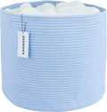 XUANGUO Cotton Rope Woven Basket, 16x14 in Kids Laundry Basket, blue | Round blanket basket and small laundry basket; baby hamper or nursery storage bin for girls, boys, toys, clothes and shoes