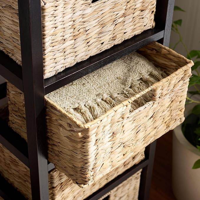 SAFAVIEH Home Collection Vedette Distressed Black 5-Drawer Wicker Basket Storage Tower (Fully Assembled)