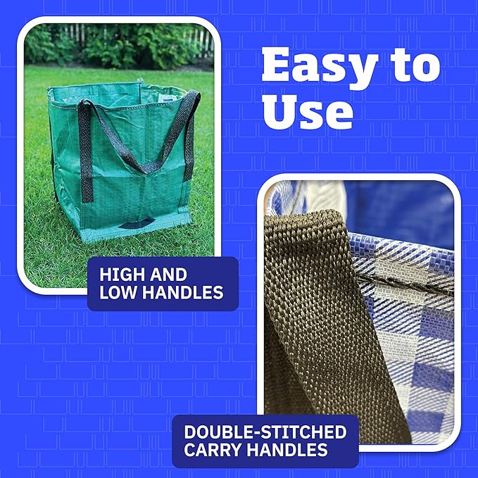 DURASACK Heavy Duty Storage Tote Bag 22-Gallon Rugged Woven Polypropylene Moving Bag, Reusable Self-Standing Design, Holds up to 500 Pounds, Pack of 4, Green