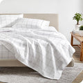 Bare Home Full Sheet Set - Luxury 1800 Ultra- Soft Double Brushed Microfiber - Deep Pockets - Easy Fit - 4 Piece Bedding Sheet Set (Full, Modern Plaid - White/Grey)