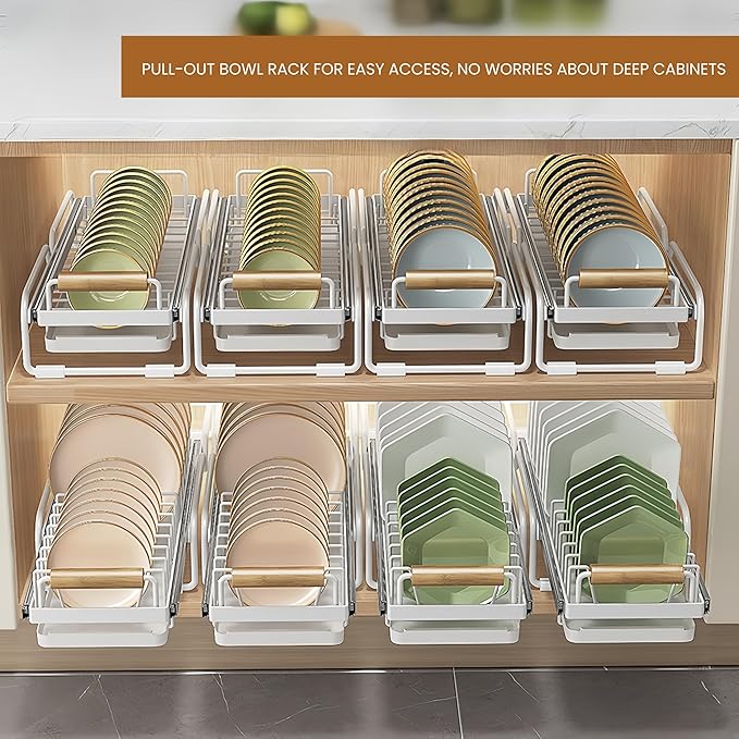 Pull-Out Double/Single Tier Dish Rack for Cupboard, Slide Out Dish Drying Rack for Kitchen Cabinets, Pull Out Drawer for Kitchen Under Sink Organizer (Single Tier Plate Rack)
