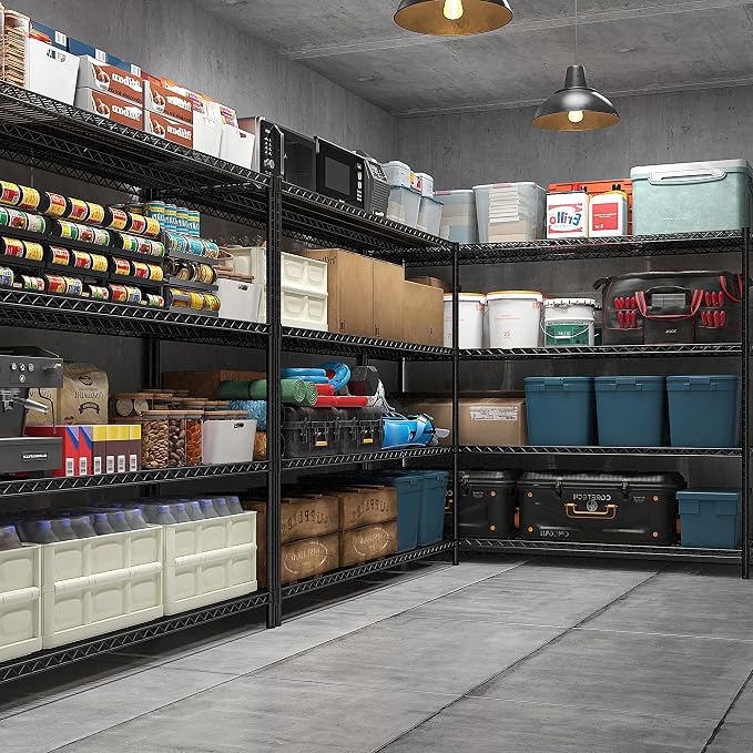 REIBII 2480LBS Capacity Heavy Duty Storage Shelves with Wheels, 1-Inch (25.4mm) Steel Tube, Adjustable Wire Shelving for Garage, Warehouse, Pantry & Commercial Use, 75.6" H x 55.5" W x 24" D