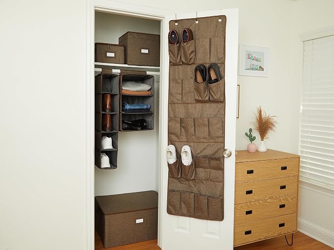 Covermates Keepsakes Hanging Closet Organizer – Heavy Duty Vertical Wardrobe Storage Shelves for Sweaters, Handbags, and Shoes – Acid-Free Interior Lining, Brown Heather