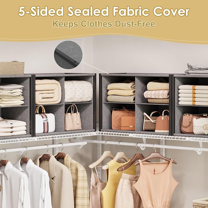8-Cube Stackable Closet Storage & Organization Systems, 2-Pack Metal Shelf | Reinforced Fabric & MDF Panels Provide Sturdy Support for Sweaters, Jeans, Towels, Blankets and Bags in Bedrooms, Closets