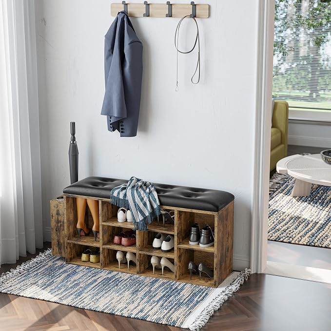 IRONCK Shoe Storage Bench with Open Shelves for Entryway and Hallway | Small space friendly