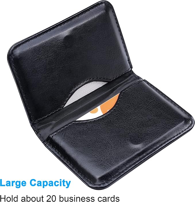 Wisdompro Business Card Holder, 2-Sided Folio Name Card Case | PU Leather Credit Card Holder Wallet with Magnetic Shut, Ultra Slim and Thin, for Business Cards & ID Cards, Men and Women