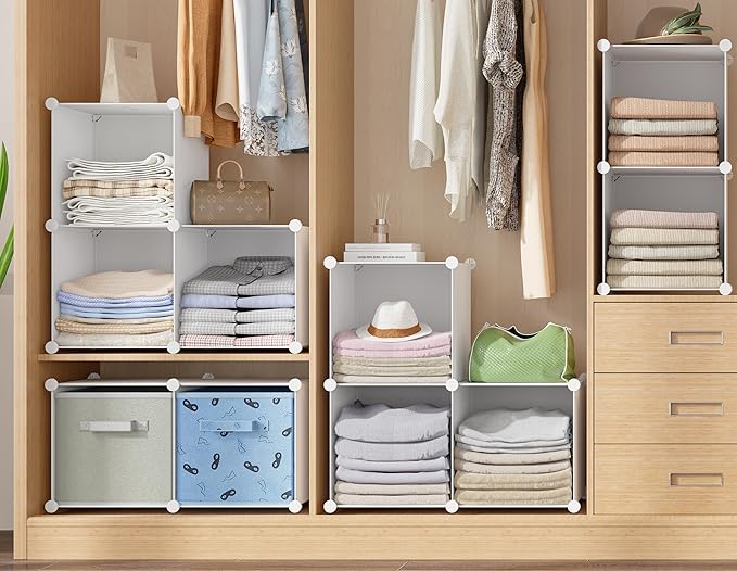 HOMIDEC Closet Organizers and Storage, 9 Cube Storage Organizer, White | Portable Closet Organizer System, Storage Cubes Shelves, for Bedroom, Kids Room, Bathroom, Wardrobe