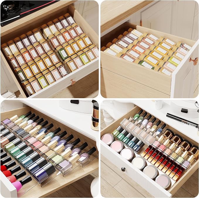 Jadehom Spice Drawer Organizer, 4 Tier Clear Acrylic Expandable From 13" to 26" Seasoning Jars Drawer Insert, Kitchen Drawer Spice Rack Tray for Cabinet/Countertop