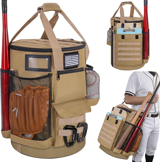Baseball Bucket Bag, Tactical Style Softball Bucket Cover for 6 Gallon Bucket, Coaching Accessories Organizer with Multiple Pockets for Bat, Gloves, Scoreboard