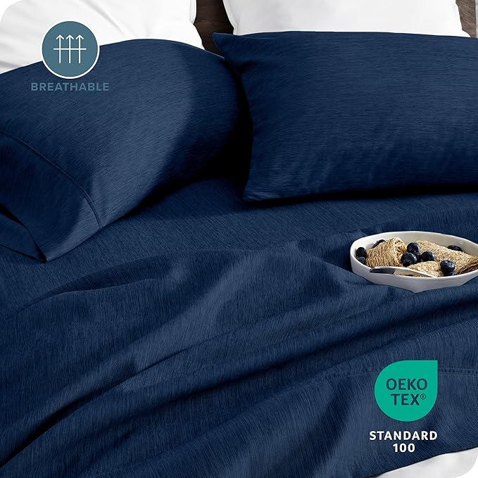 Bare Home King Sheet Set - Luxury 1800 Ultra-Soft Microfiber Double Brushed - Deep Pockets - Easy Fit - 4 Piece Set - Bedding Sheets & Pillowcases (King, Heathered Dark Blue)