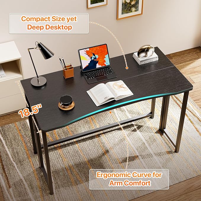 Huuger Folding Desk with Storage Shelf, 39.3 Inch Foldable Computer Table for Small Spaces, Space Saving Sofa Table for Couch, Writing Work Office Computer Desk, Easy to Fold, Black