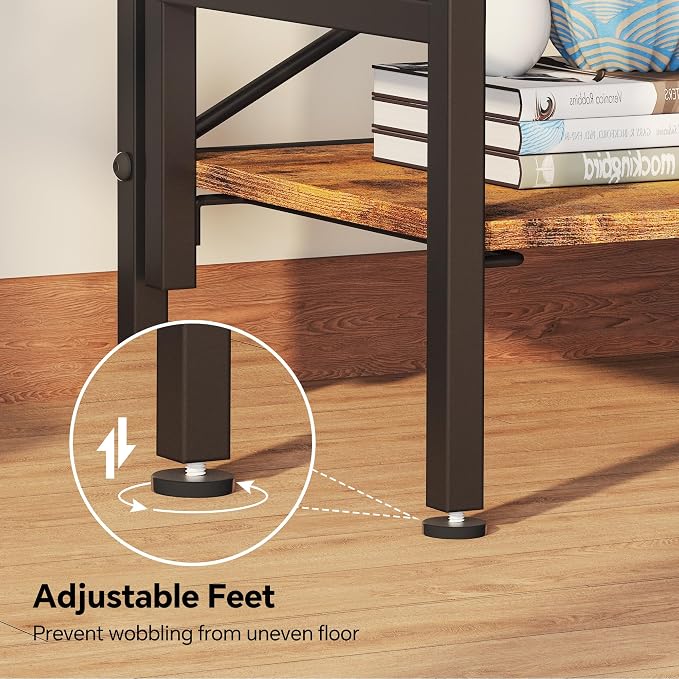 Homeiju Folding Bookshelf,5 Tier Bookcase Foldable Shelf with X-Bracket Design, Adjustable Feet, Space Saving Storage for Living Room, Office, Rustic Brown