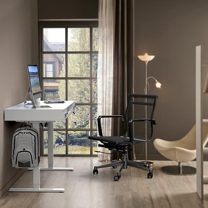 SHW 48-Inch Electric Height Adjustable Desk w/Keyboard Tray, White | w/ 2 Drawers | Memory Presets and Cable Management | Hanging Hooks
