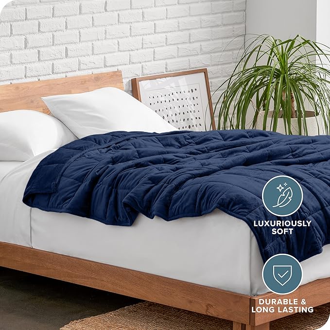 Bare Home Weighted Blanket Twin or Full Size 10lb (40" x 60") - Minky Fleece - Premium Heavy Blanket Nontoxic Glass Beads (Dark Blue, 40"x60")