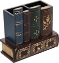 MyGift Decorative Desk Organizer Pen and Pencil Holder with Storage Drawer | Antique Library Book Design stationery storage writing tools caddy drawer compartment classroom workspace accessory supplies