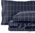 Bare Home Split King Sheet Set - Luxury 1800 Ultra- Soft Double Brushed Microfiber - Deep Pockets - Easy Fit - 5 Piece Bedding Sheet Set (Split King, Grid - Midnight/White)