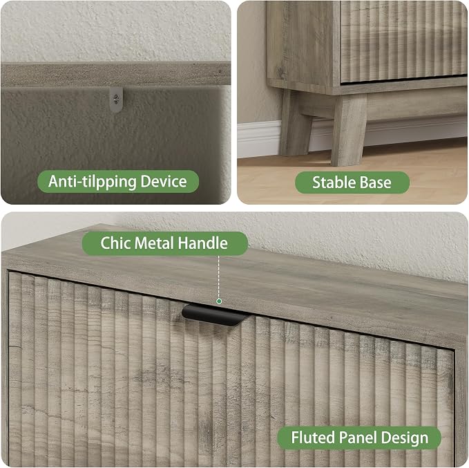 Xixini Shoe Cabinet with 3 Flip Drawers, 54" Tall Narrow Fluted Shoe Storage Organizer for Entryway, Hidden Slim Wooden Shoe Rack Cabinet for Front Door Entrance, Hallway, Living Room, Light Grey