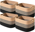 ICERZCZ Storage Baskets for Shelves Organizing, Woven Cotton Rope Baskets for Storage, Book Basket, Towel Basket, 12.5"Lx9.1''Wx7.9''H (4 Packs) Gradient Black & Jute