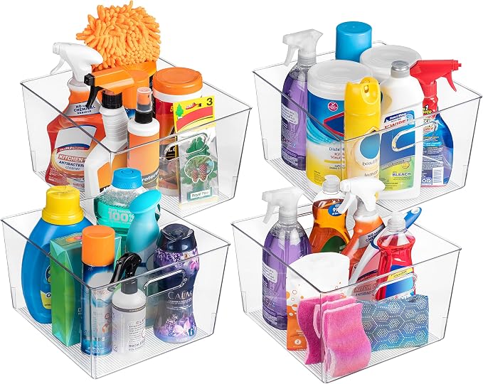ClearSpace Clear Plastic Storage Bins – XL 4 Pack Perfect for Kitchen,Fridge, Pantry Organization, Cabinet Organizers
