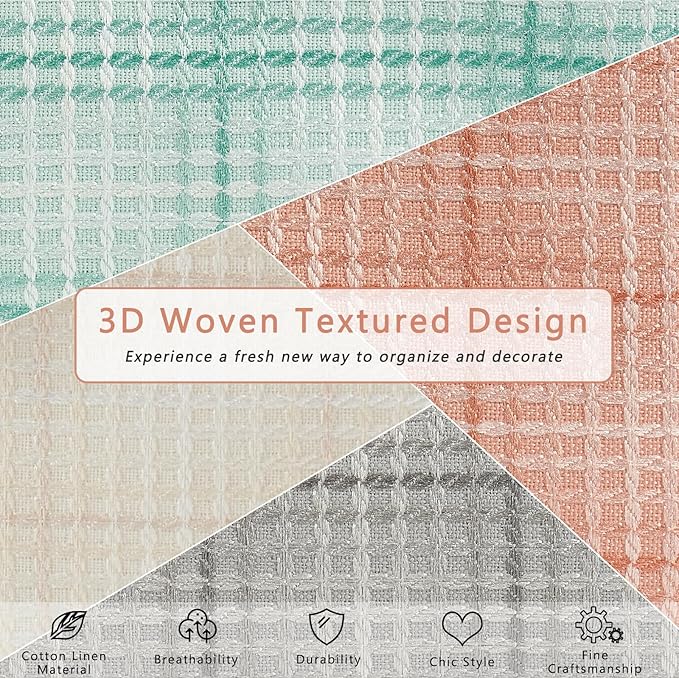 2PCS Storage Boxes with Lid 3D Textured Fabric Storage Bins Closet Organizer Containers Decorative Collapsible Washable Shelf Baskets with Faux Leather Handles (Light Salmon, Small Size)