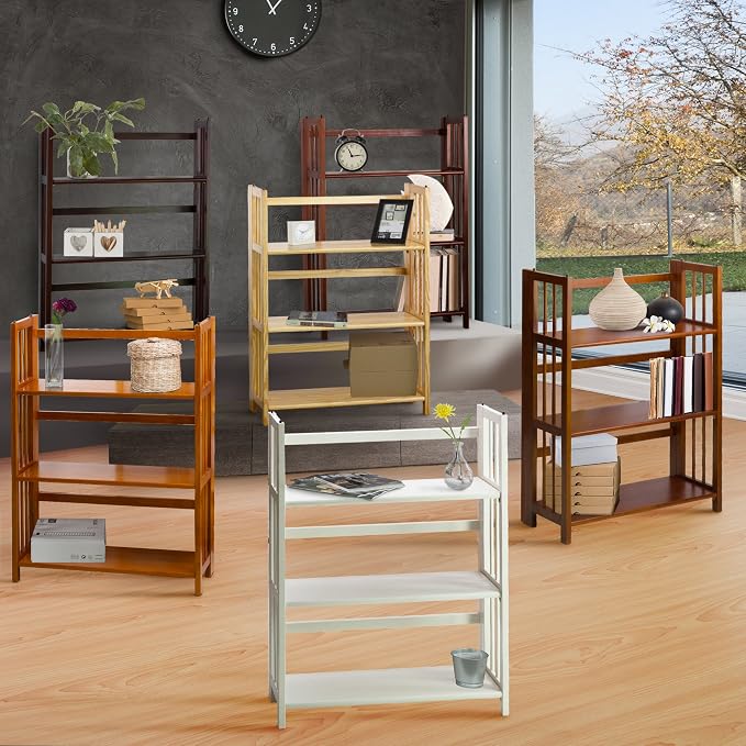Casual Home 3-Shelf Folding Stackable Bookcase (27.5" Wide)-Natural