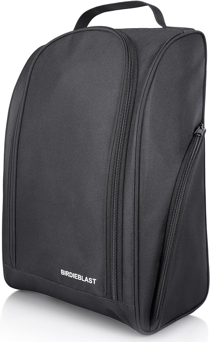 Golf Shoe Bag, Zipper Sports Shoe Strap Bag with Side Accessory Pocket for Storing Golf Accessories, Padded Golf Shoe Carry Bags with Clasped Strap Handle (Black)