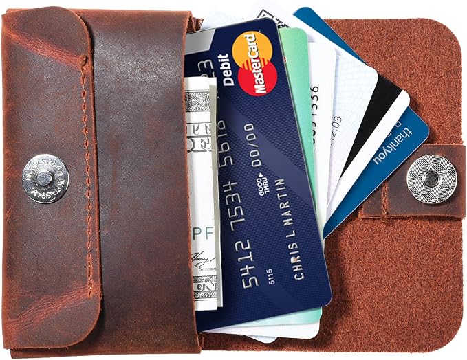 Top Grain Genuine Leather Business Name Card Holder Case with Magnetic Closure (Reddish Brown)