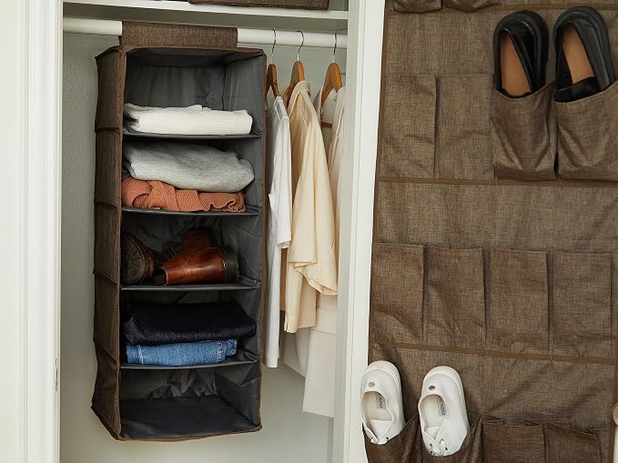 Covermates Keepsakes Hanging Closet Organizer – Heavy Duty Vertical Wardrobe Storage Shelves for Sweaters, Handbags, and Shoes – Acid-Free Interior Lining, Brown Heather