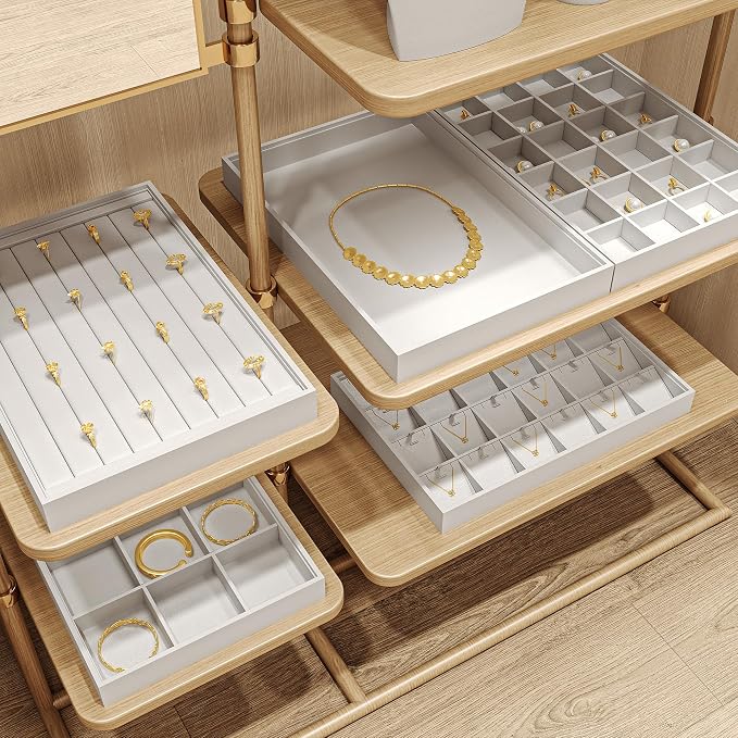Oirlv Premium White Leather Stackable Jewelry Tray Flat Jewelry Organizer Tray for Jewelry Accessory Trade showcase