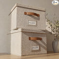 ZICOTO Decorative File Organizer Box Set of 2 - Collapsible Linen Filing Cabinets w/Handles Are Perfect to Store all Your Documents & Hanging File Folders - Portable Easy Slide Crates with Lid