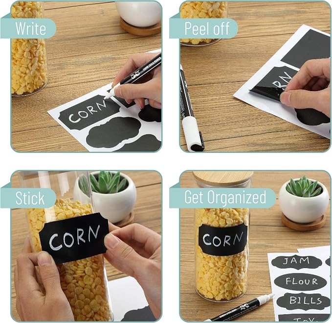 Mr. Pen- Chalkboard Labels, 200 pcs, Assorted Shapes | Waterproof Reusable Blackboard Stickers with 1 Erasable Liquid Chalk Marker for Mason Jars