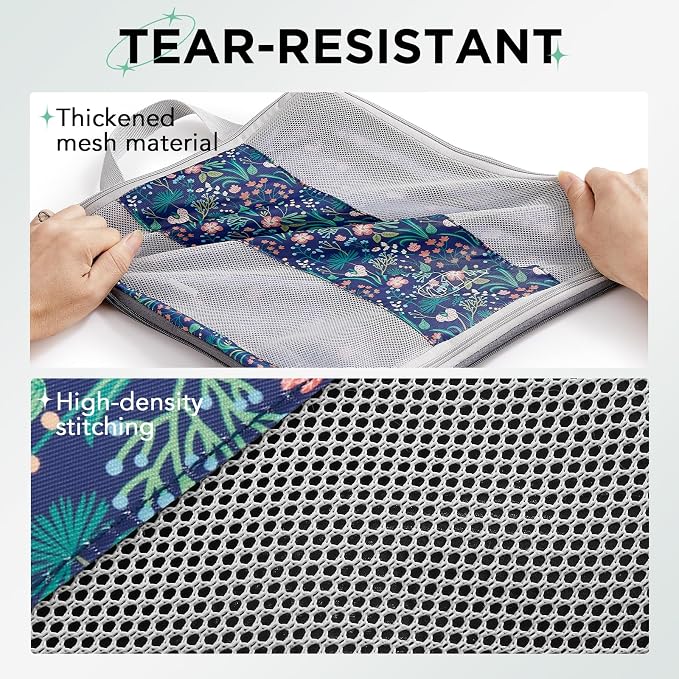 OlarHike 6 Set Compression Packing Cubes for Travel Essentials,Compressible Expandable Space Saver Bags for Organizing Clothes,Luggage Garment Bags with Over 1000 pcs Mesh Holes(Dark Blue Floral)