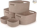 5-Pack Large Woven Rope Storage Baskets, 2 Sizes Organizer Bins | Fabric Cube Boxes and Rectangular Shallow Bins for Closet, Shelf, Bookshelf, Nursery, Changing Table, Bathroom, Toys & Home