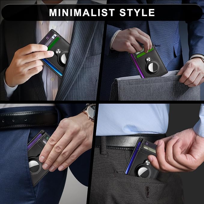 Slim Minimalist Front Pocket Air Tag Wallet, RFID Blocking Card Holder Wallet with Airtag Holder