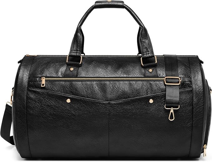 Garment Bag for Travel, Convertible Suit Garment Bag for Men, Stylish Carry On Garment Bag with Shoulder Strap, 2 in 1 Foldable PU Leather Garment Duffle Bag Suit Travel Bag for Men, Black