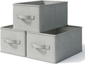 LayerSpace 3 Pack Fabric Storage Bins for Shelves | 14.75x10.25x8.25 in Storage Baskets | Fabric Closet Organizers with Handles Home Organization | Linen Clothes Storage Bins | Light Gray