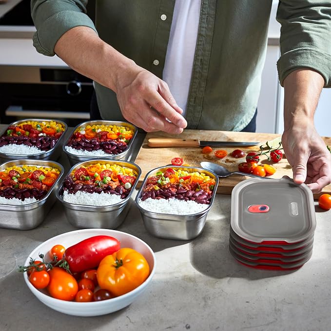 BLACK + BLUM Stainless Steel Microwave Safe Container Set | 20 oz x 3 | Leak Proof & Airtight, Metal Meal Prep Containers, Durable & Reusable, Stackable Food Storage, Lunches & Portion Prep