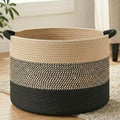 Artfeel 70L Large Cotton Rope Basket, Decorative Woven Blanket Storage for Living Room, Boho Toy Storage & Toy Box for Kids, Versatile Laundry Basket & Nursery Hamper for Blankets(BlackBrown)