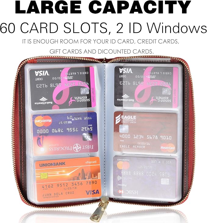 Easyoulife Credit Card Holder Wallet Womens Zipper Leather Case Purse RFID Blocking