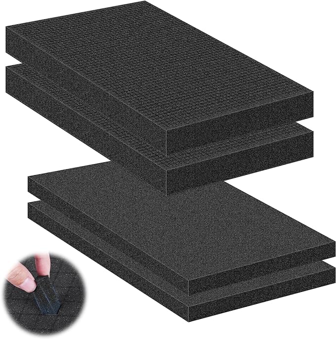 4 Pcs Pick and Pluck Foam Sheets 2 Size Polyurethane Pick Apart Foam Inserts Pads with Bottom Use for Camera, Interlocking Case, Tool Box, Storage Drawer (2P 16" x 12" x 0.4", 2P 16" x 12" x 2")