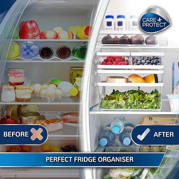 CARE + PROTECT Smart Food Container, Perfectly Stackable, Fridge Organiser, Protect Food From Moisture, Keep Food Fresh Longer 2.15L