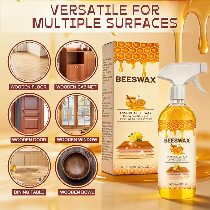 Beeswax Wood Polish Spray, 355ML Beeswaxs Floor Spray Furniture Polish and Cleaner, Beeswax Essential Oil Wax, for Living Rooms,Kitchens,Wood Furniture Floors