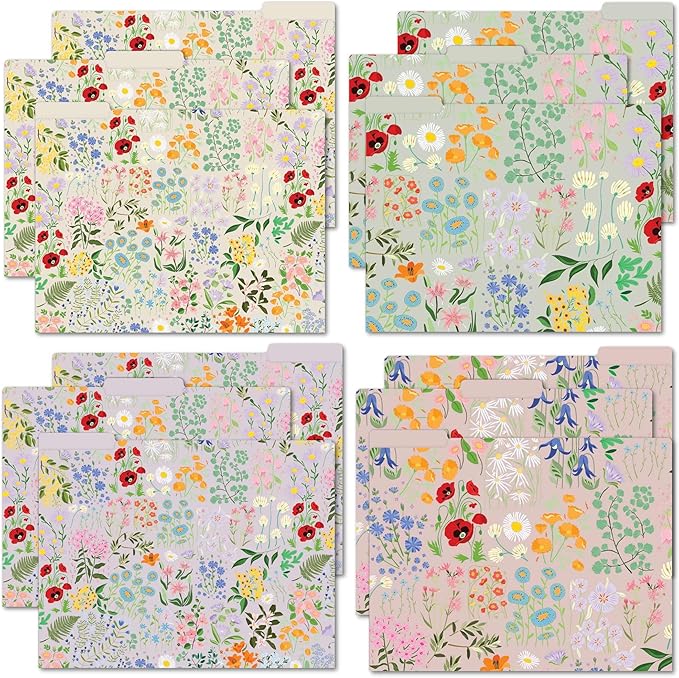 bloom daily planners Decorative File Folders - Set of 12 Letter Size (8.5” x 11”) Organizers, 1/3 Cut Tabs - Aesthetic Floral Folders for School & Office - Garden Party