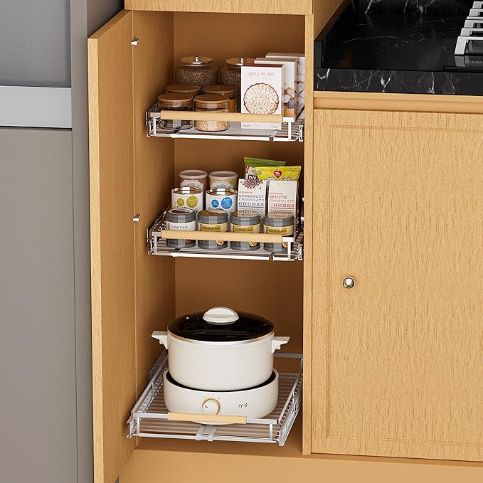 SANNO Pull Out Cabinet Organizer, Slide Out Drawers for Kitchen Cabinets, Expandable 12.1“ to 18.4" W fit for most cabinets