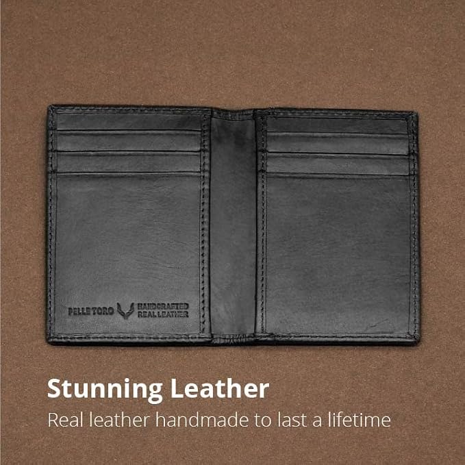 Minifold Men's Slim Leather Wallet with RFID Blocking Contactless Handmade, Minimalist and Slim, in Gift Box for Men